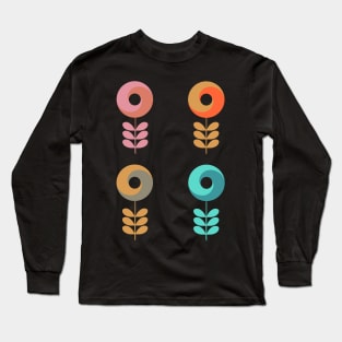 Set of Four Two Tone Retro Flowers Long Sleeve T-Shirt